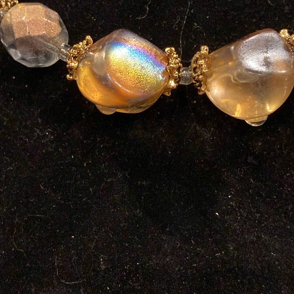 Topaz Iridescent Glass Necklace With Gold Tone Findings Very Chunky and Pretty - Picture 3 of 6